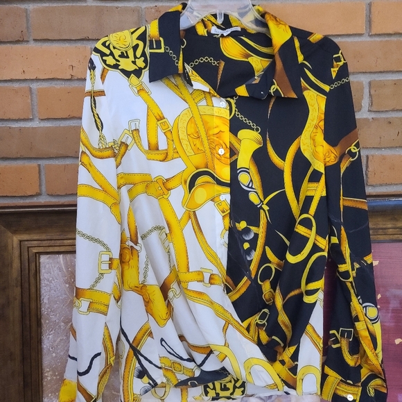 Seen And Be Seen Bold Yellow and Black Patterned Shirt Medium - Picture 4 of 9